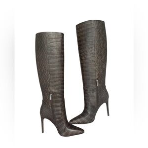 Vince Camuto Brown Crocodile Heeled Boots